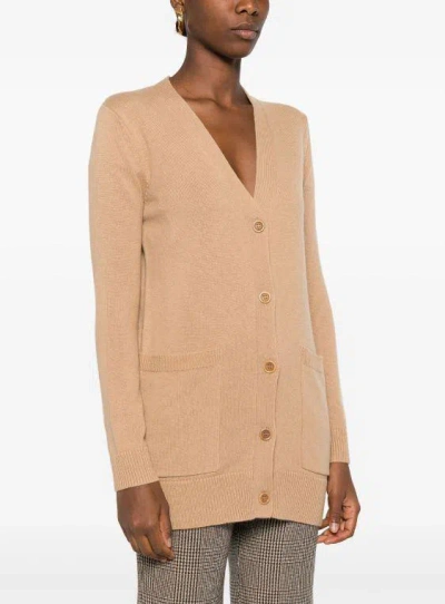 Max Mara Sequin Embellished Wool Cashmere Cardigan In Brown