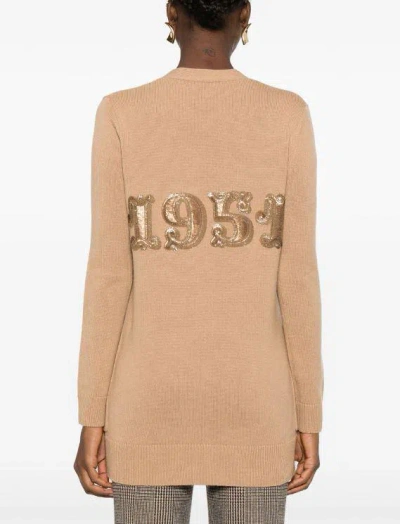 Max Mara Sequin Embellished Wool Cashmere Cardigan In Brown