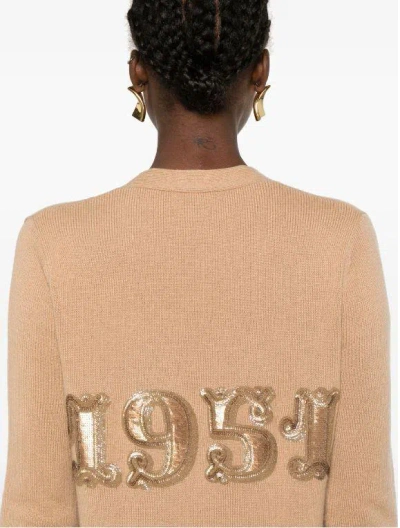 Max Mara Sequin Embellished Wool Cashmere Cardigan In Brown