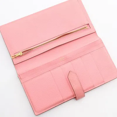 Pre-owned Hermes Pink Epsom Leather Long Wallet (bi-fold) ()