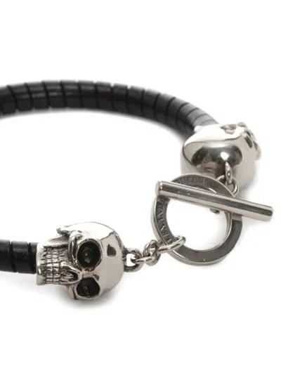 Alexander Mcqueen Alexander Mc Queen Skull Black Silver Bracelet In Black