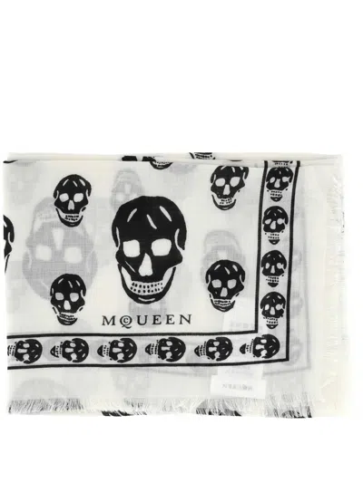 Alexander Mcqueen Alexander Mc Queen Skull Ivory Black Silk Scarf
