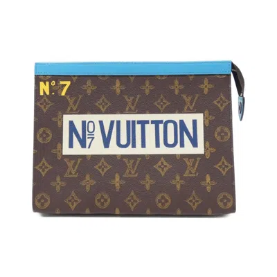 Pre-owned Louis Vuitton Bleu Celeste Brown Marron Coated Canvas Clutch Bag Pochette ()