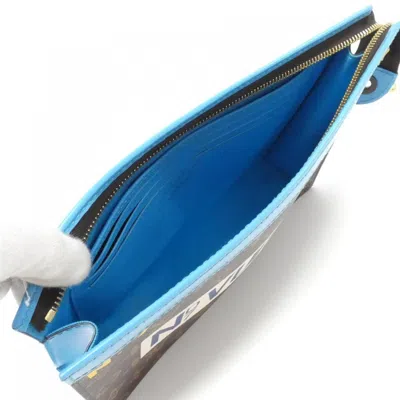 Pre-owned Louis Vuitton Bleu Celeste Brown Marron Coated Canvas Clutch Bag Pochette ()