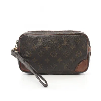 Pre-owned Louis Vuitton Brown Coated Canvas Leather Clutch Bag ()