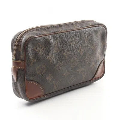 Pre-owned Louis Vuitton Brown Coated Canvas Leather Clutch Bag ()