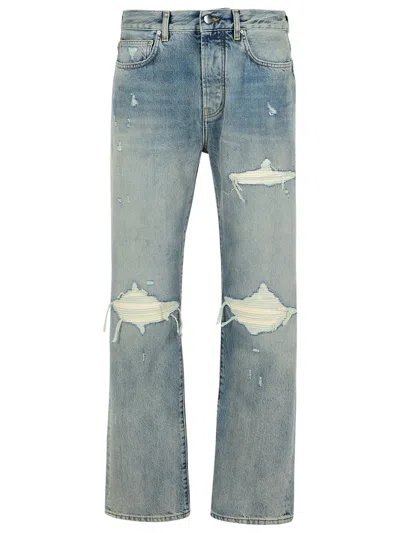 Amiri Straight Leg Mid-rise Distressed Trousers In Gray