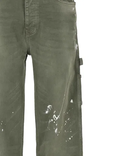 Amiri Khaki Army Logo Painted Slim Workman Jeans In Gray