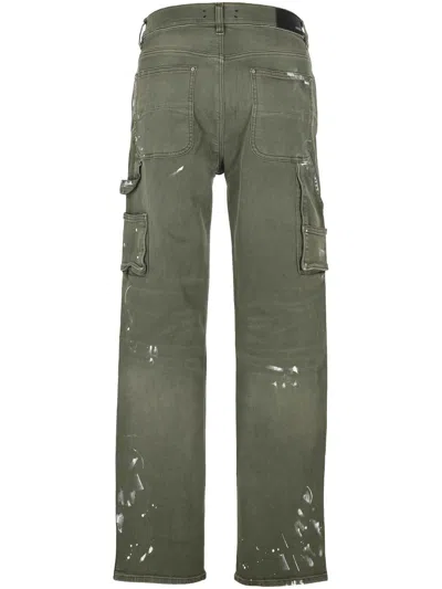 Amiri Khaki Army Logo Painted Slim Workman Jeans In Gray
