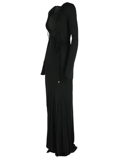 Attico Abito Lungo In Crepe Nero Donna In Black