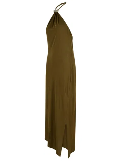 Attico Viscose Dress Asymmetric Hem In Green