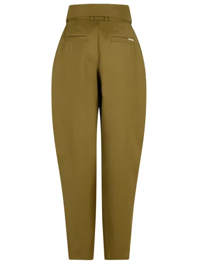 Attico Wool Gabardine Trousers High Waist Tie Wide Leg In Green