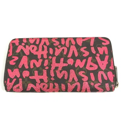 Pre-owned Louis Vuitton Brown Pink Monogram Graffiti Canvas Long Wallet (bi-fold) () In Multi