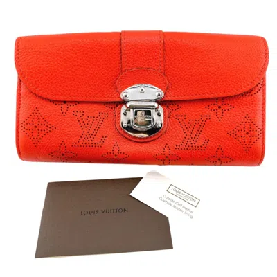 Pre-owned Louis Vuitton Corail Mahina Leather Long Wallet (bi-fold) () In Orange