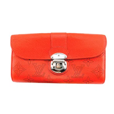 Pre-owned Louis Vuitton Corail Mahina Leather Long Wallet (bi-fold) () In Orange