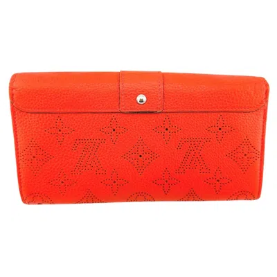 Pre-owned Louis Vuitton Corail Mahina Leather Long Wallet (bi-fold) () In Orange