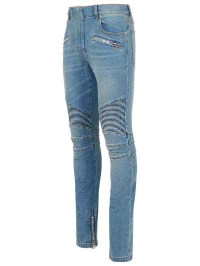 Balmain Slim-fit Biker Ribbed Jeans In Blue