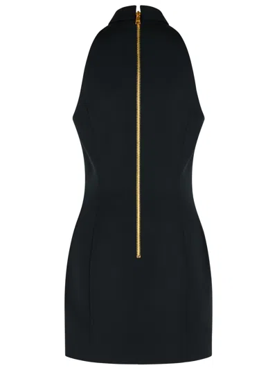 Balmain Black Dress With Pointed Collar And Logo Buttons On The Front
