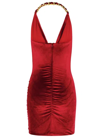 Balmain Red Chain-detail Velvet Mini Dress In Red