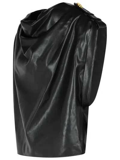 Balmain Drapiertes Oberteil Aus Faux-leder In Black