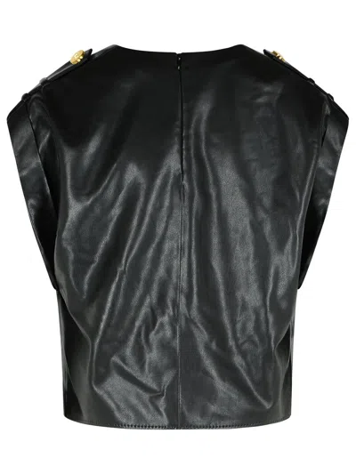 Balmain Drapiertes Oberteil Aus Faux-leder In Black