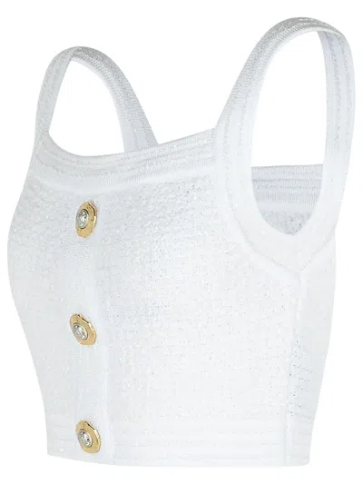 Balmain Cotton Blend Top Button Embellishments In White