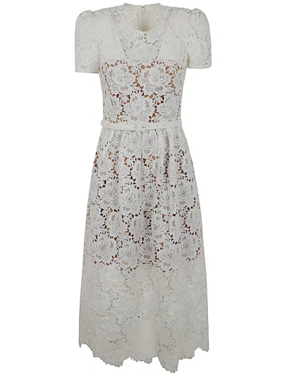 Self-portrait Floral Lace Midi Dress In Brown