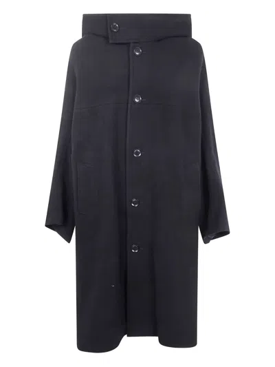 Y's Hooded Button-down Wool Coat In Gray