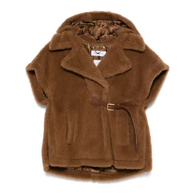 Max Mara Teddy Fabric Vest Cape In Brown