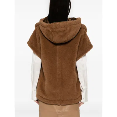 Max Mara Teddy Fabric Vest Cape In Brown
