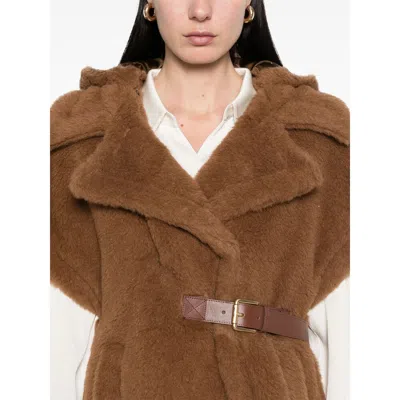 Max Mara Teddy Fabric Vest Cape In Brown