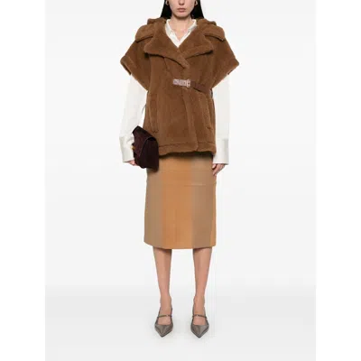 Max Mara Teddy Fabric Vest Cape In Brown
