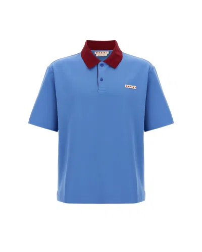 Marni Polo In Piquet Blu Con Colletto A Contrasto