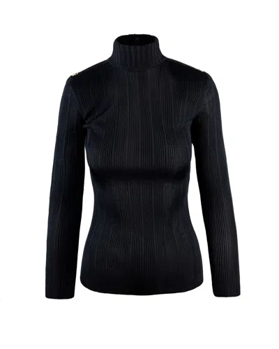 Elisabetta Franchi Black Viscose Yarn Sweater With Logo Details In Black