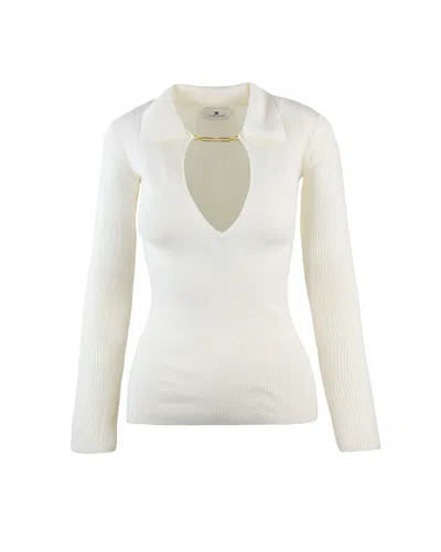 Elisabetta Franchi Polo-neck Chain-detail Top In White