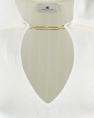 Elisabetta Franchi Polo-neck Chain-detail Top In White