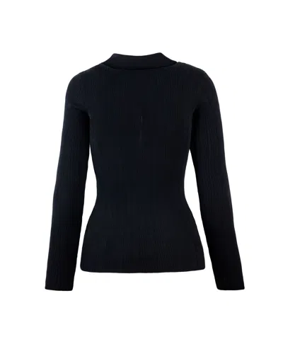 Elisabetta Franchi Deep V-neck Sweater With Gold Accent And Ribbed Texture In Black