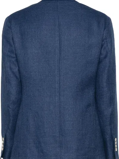 Brunello Cucinelli Blue Blended Linen Blazer In Blue