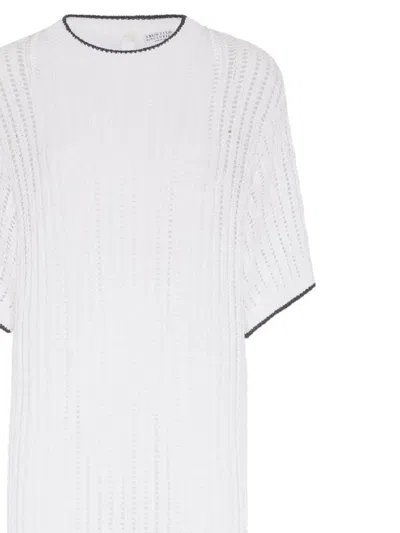 Brunello Cucinelli White Knitted Midi Dress