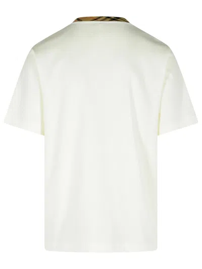Burberry White Crewneck T-shirt With Check Motif On The Collar In Cotton Man