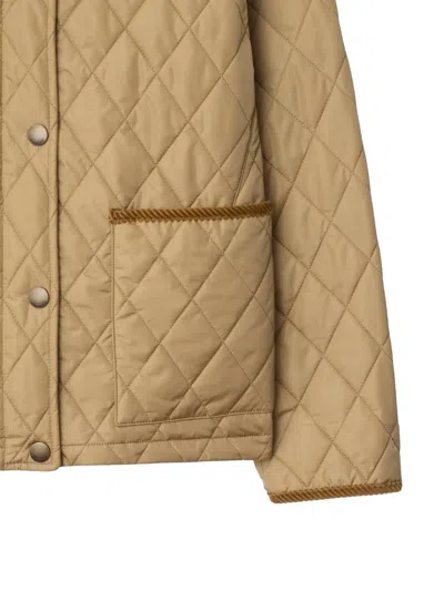 Burberry Oldham Beige Quilted Jacket With Corduroy Collar In Tech Fabric Woman In Brown