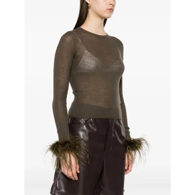 Blumarine Green Sweaters In Brown