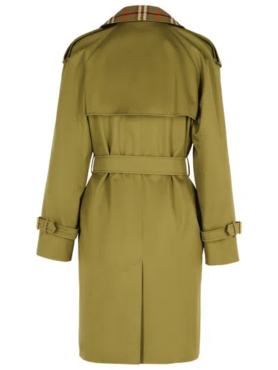 Burberry Short Green Cotton  Trench Coat In Green
