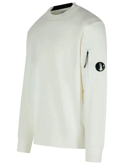 C.p. Company Logo Crew Neck Sweatshirt With Sleeve Zip Pocket In White