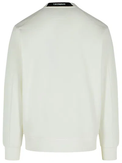 C.p. Company Logo Crew Neck Sweatshirt With Sleeve Zip Pocket In White
