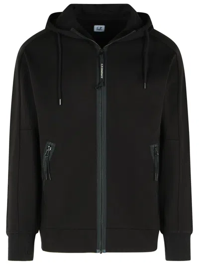 C.p. Company Sweatshirts Hooded Open In Diagonal Raised Fleece Clothing In Black