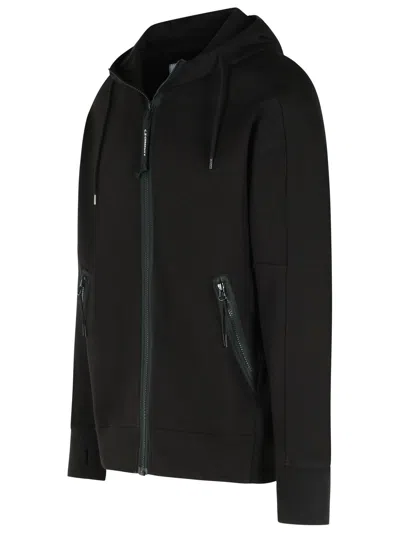 C.p. Company Sweatshirts Hooded Open In Diagonal Raised Fleece Clothing In Black