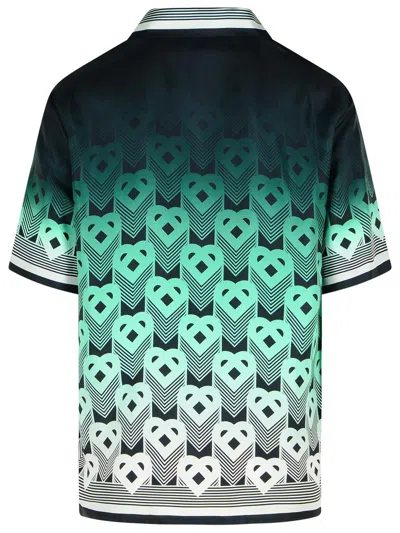 Casablanca Men Gradient Monogram Short Sleeve Silk Shirt In Green