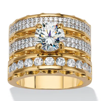 Palm Beach Jewelry 3 Piece 3.38 Tcw Round Cubic Zirconia 14k Yellow Gold-plated Bridal Ring Set