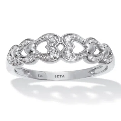 Palm Beach Jewelry .039 Tcw Diamond Heart Link Platinum Over Sterling Silver Ring